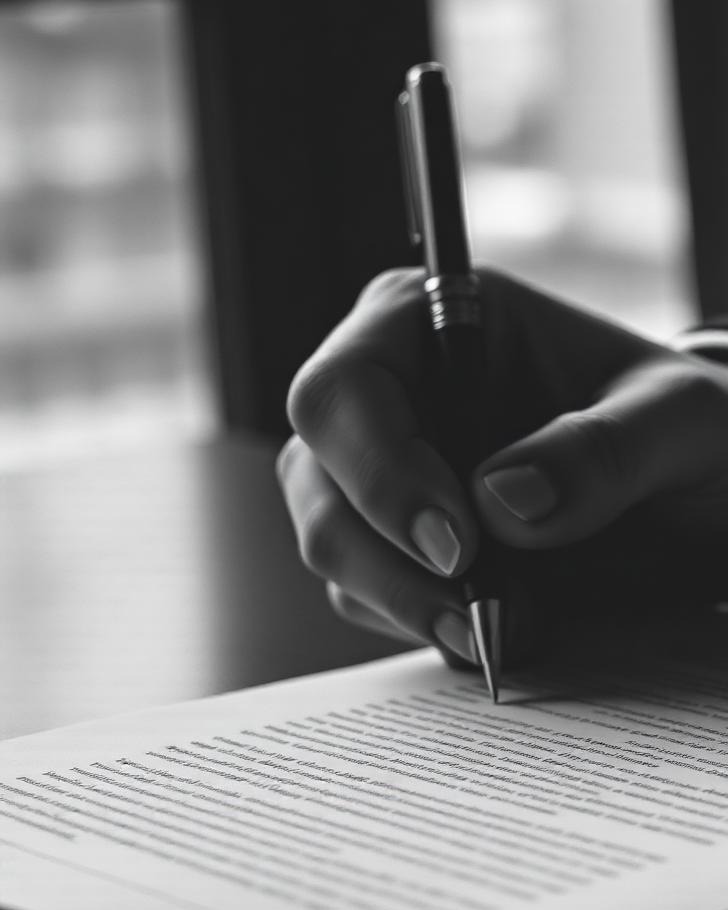 An advocate reading and marking a brief at the chambers